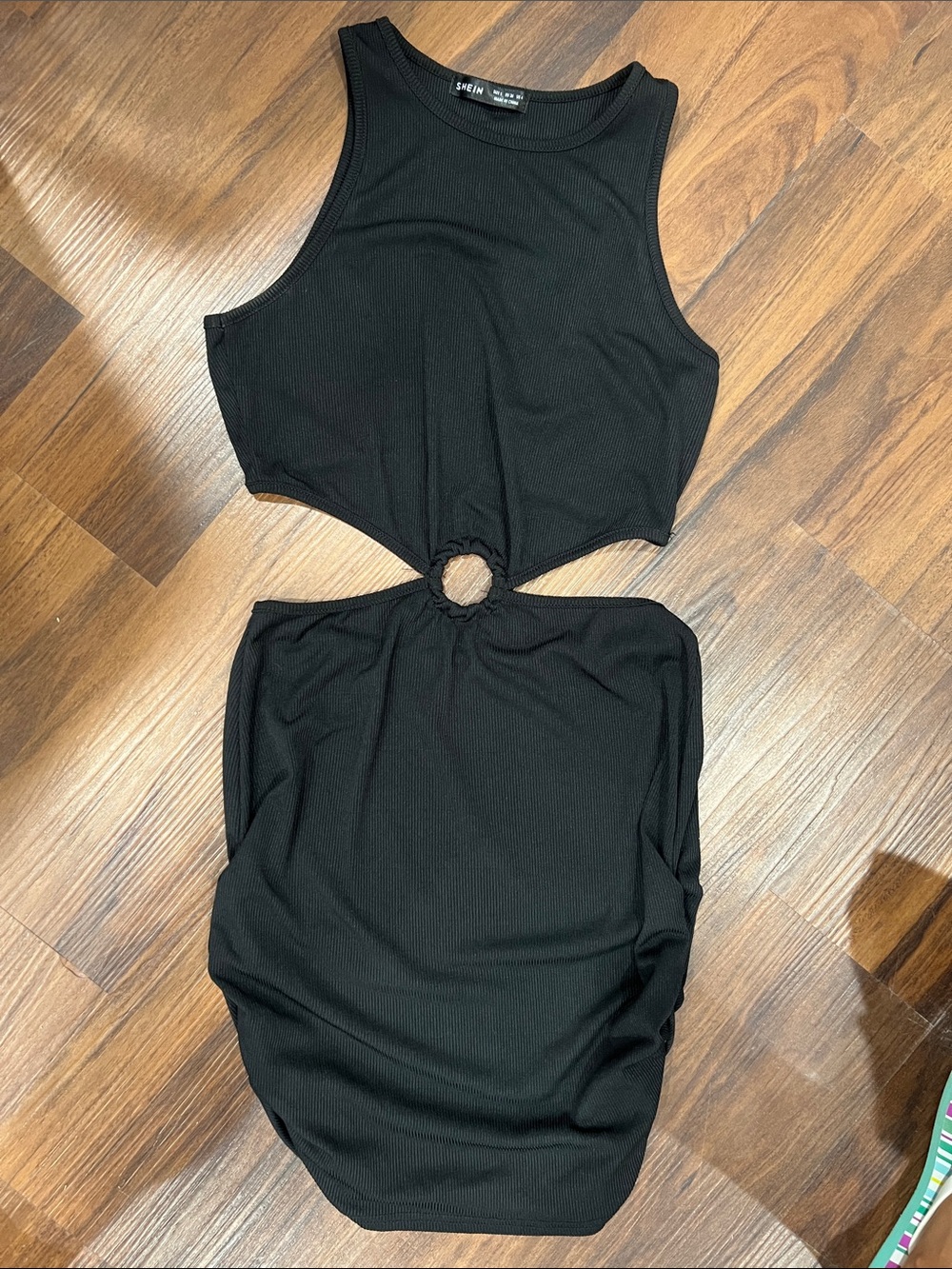 SHEIN Black Ribbed Tank Cutout Dress with Ring Detail